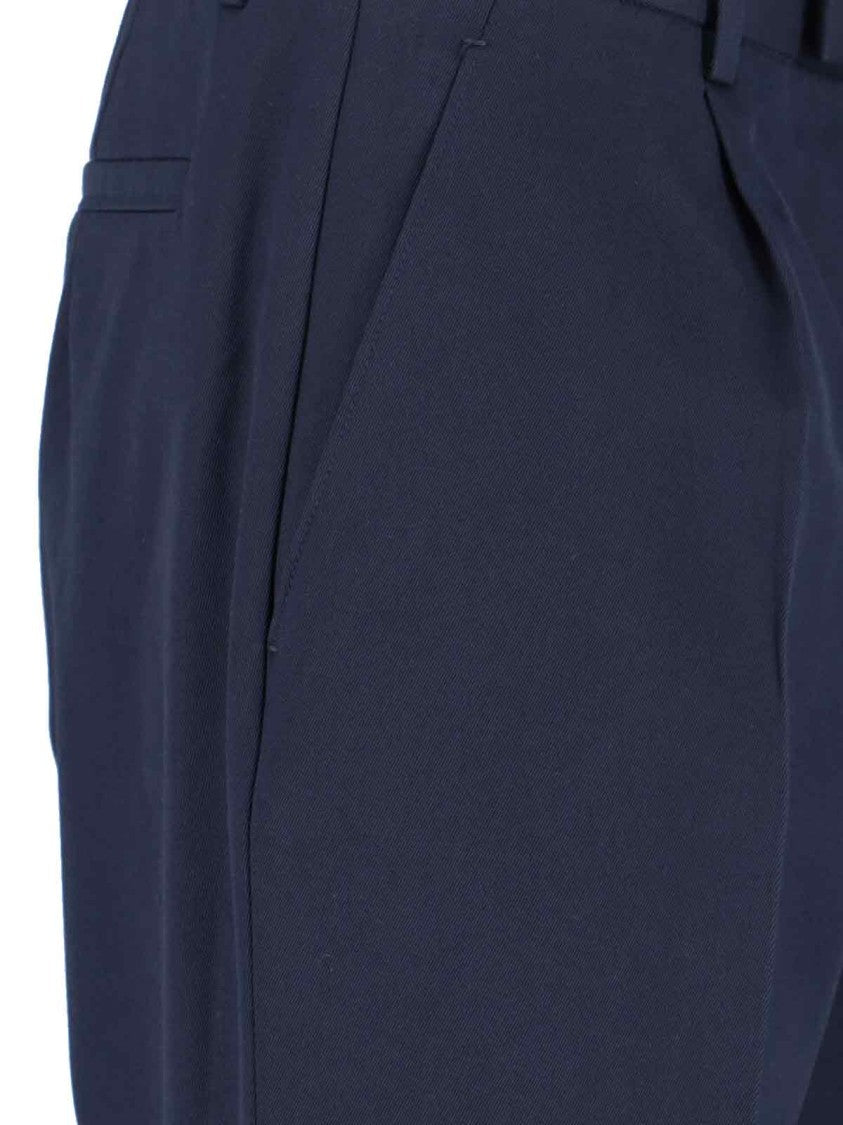 Zegna Navy Tailored Trousers With Front Pleats And Classic Waistband