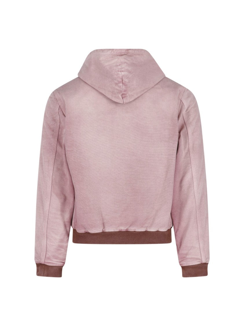 Auralee Pink Cropped Hooded Fleece Lined Jacket