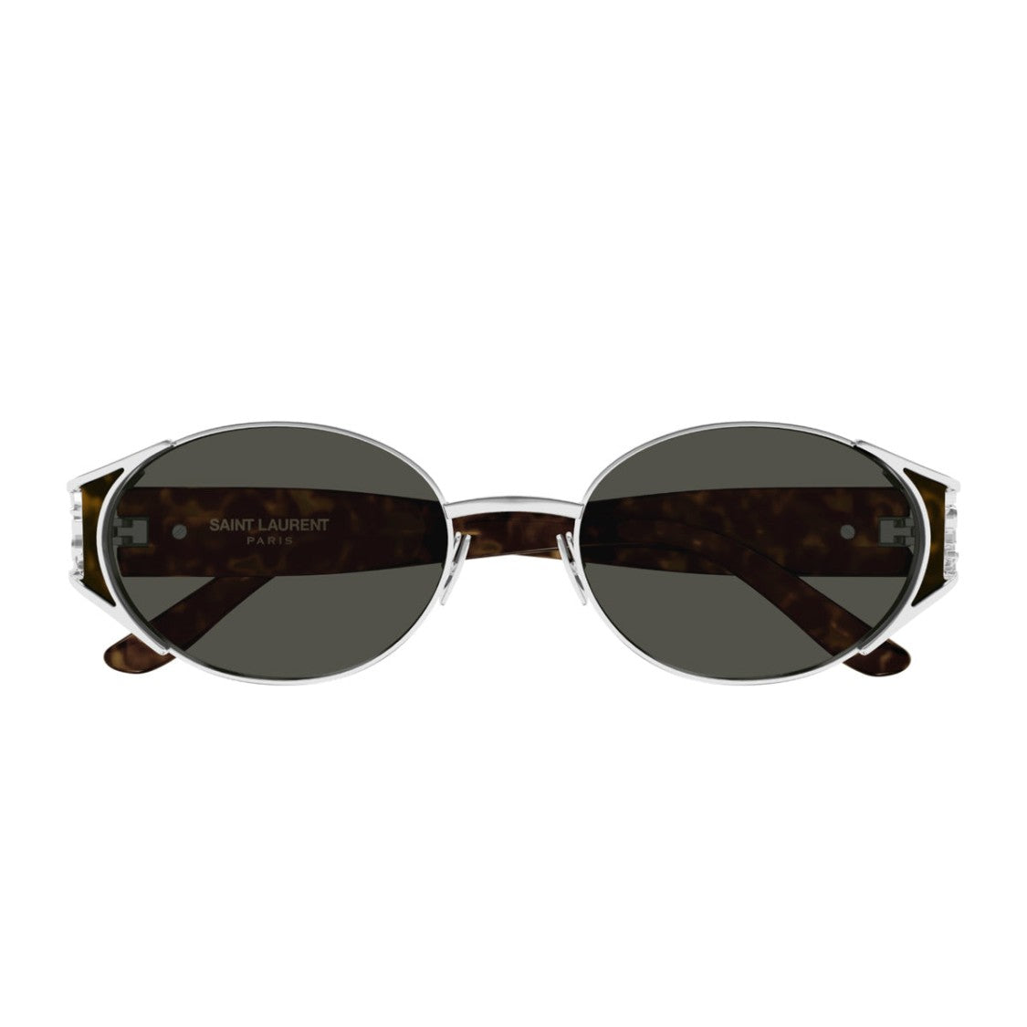 Saint Laurent Silver Havana Linea Monogram Sl M919 Oval Sunglasses