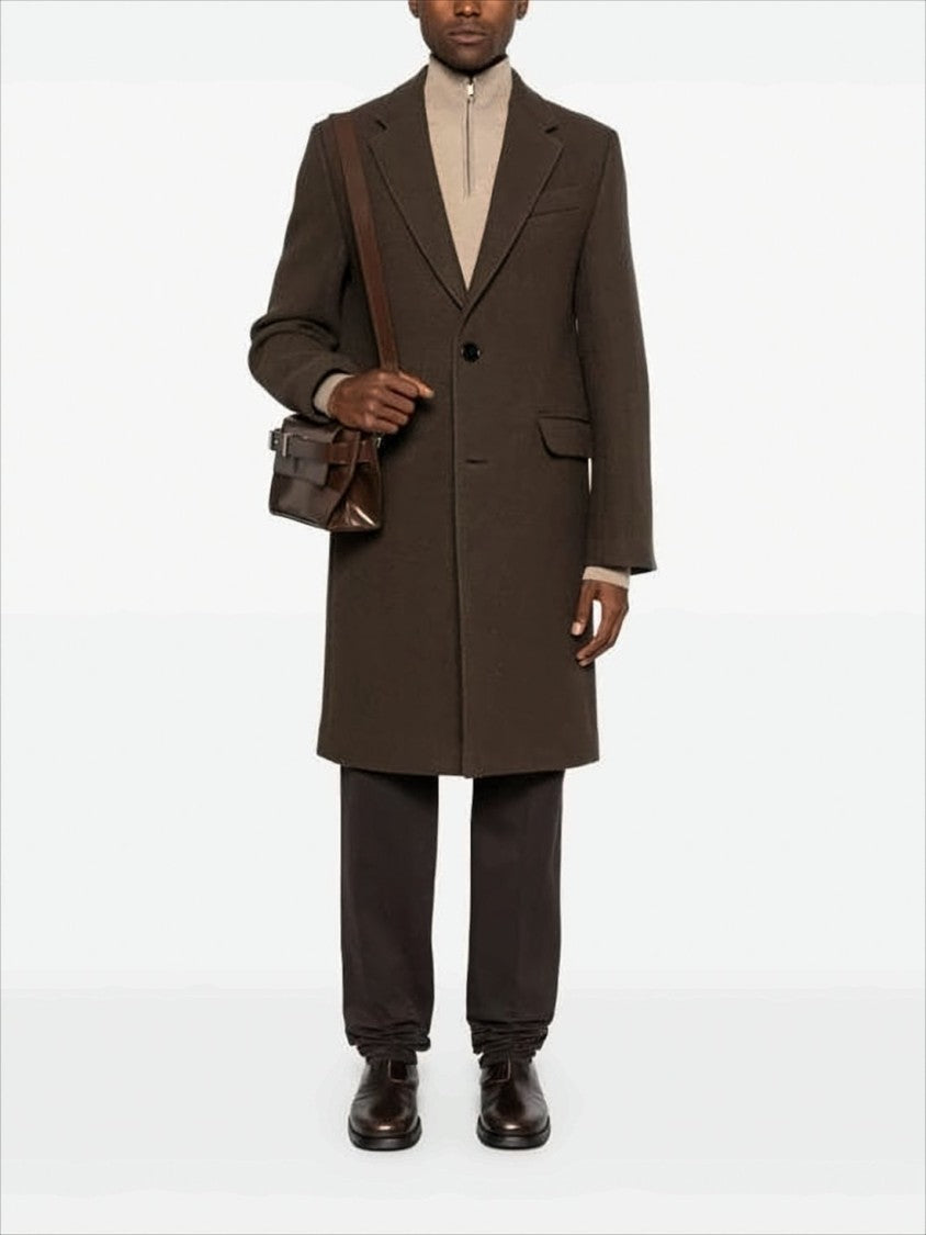 Ami Brown Tailored Wool Coat With Notched Lapel And Classic Silhouette