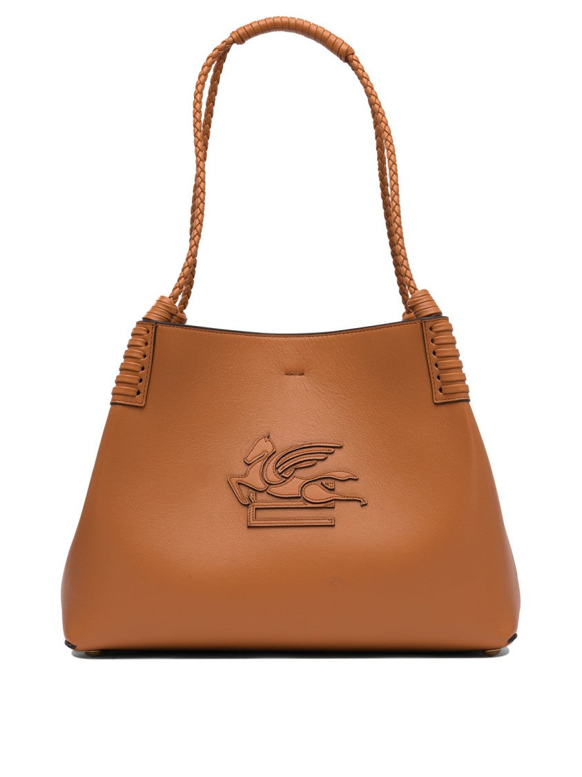 Etro Structured Brown Leather Shoulder Bag With Braided Handles