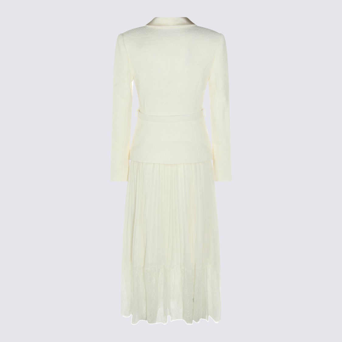 Self-Portrait Belted Midi Dress With Tailored Blazer Bodice And Lace Hem