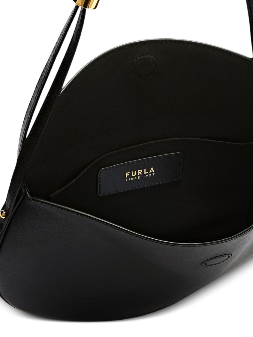 Furla Crescent-Shaped Black Leather Bag