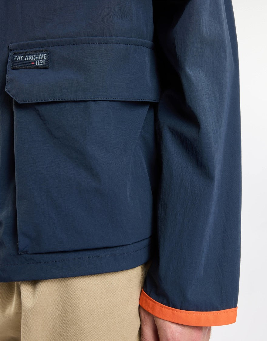 Fay Navy Blue Utilitarian Jacket With Hood