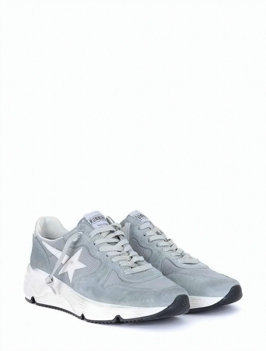 Golden Goose Light Grey-Blue Running Sole Sneakers With Suede