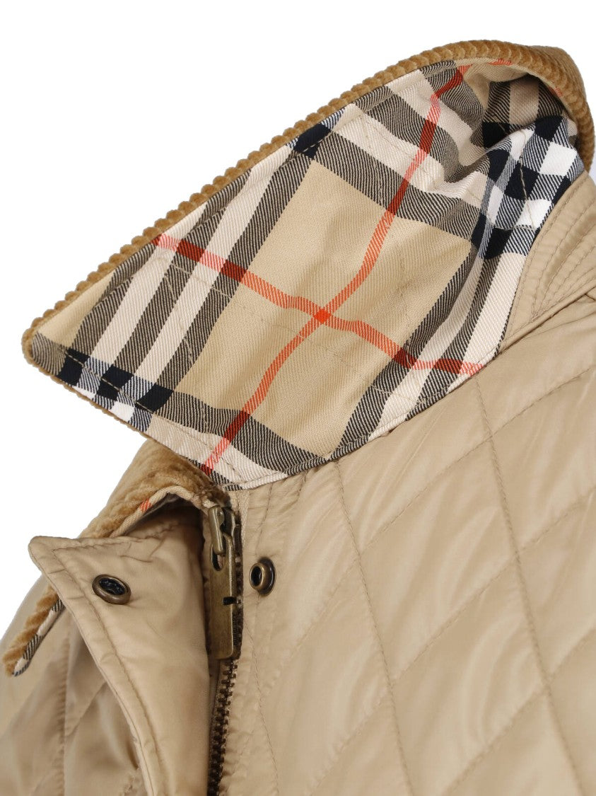 Burberry Cream Corduroy Collar Quilted Jacket