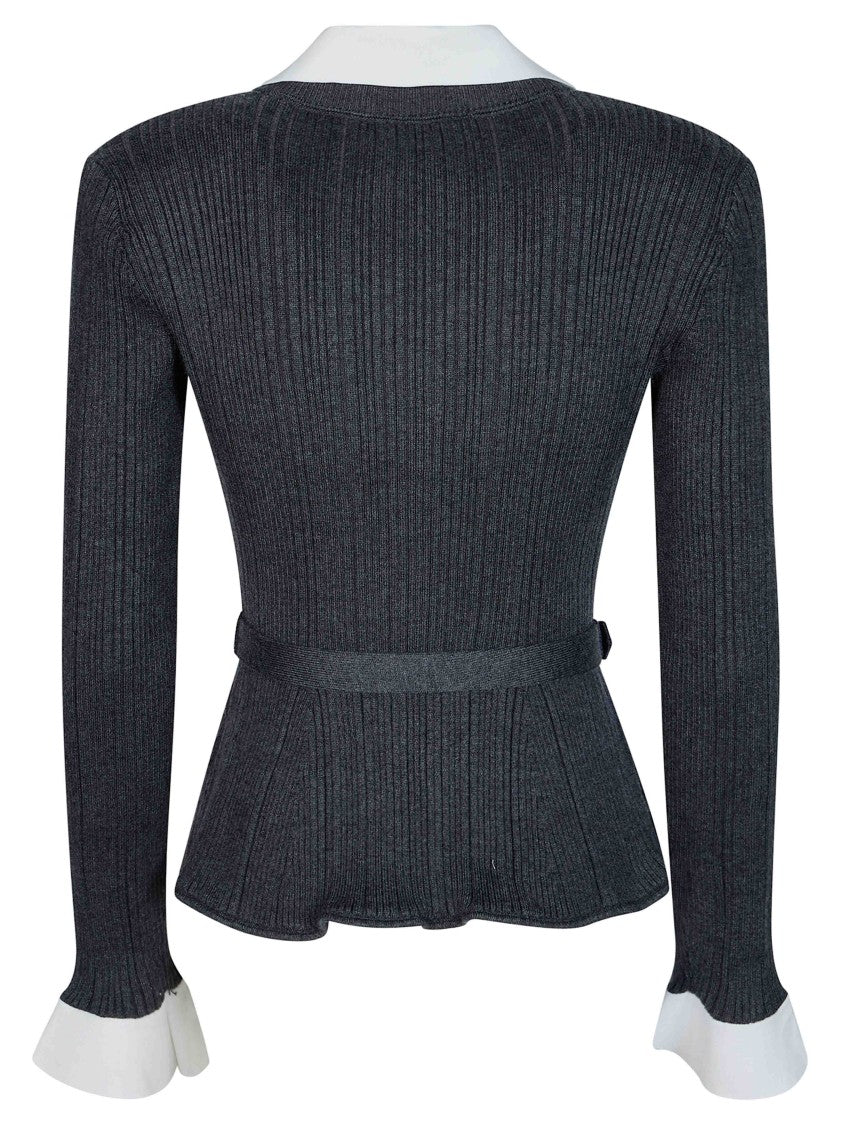 Self-Portrait Grey Peplum Ribbed Knit Cardigan