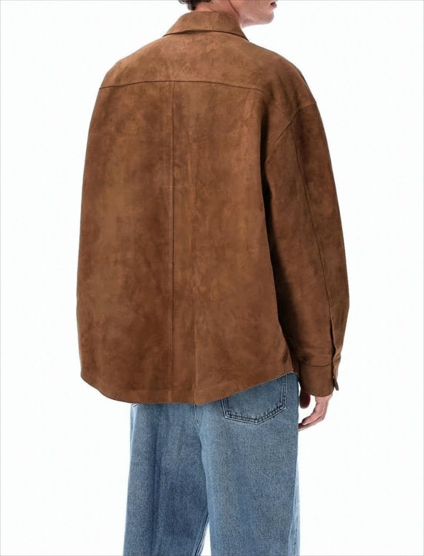 Ami Hazelnut Brown Goat Leather Long-Sleeve Shirt