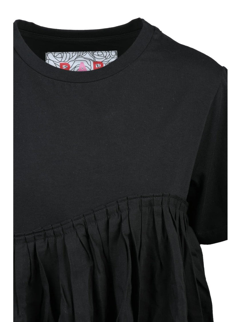 Rose A Pois Black Gathered Stretch Cotton T-Shirt