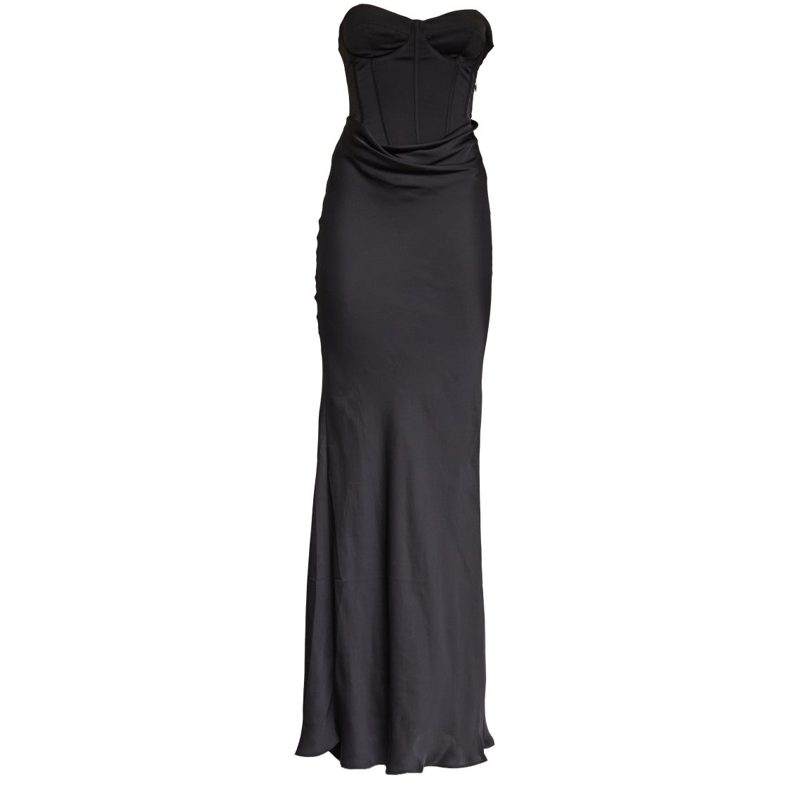 Rotate Corset-Style Black Satin Long Dress