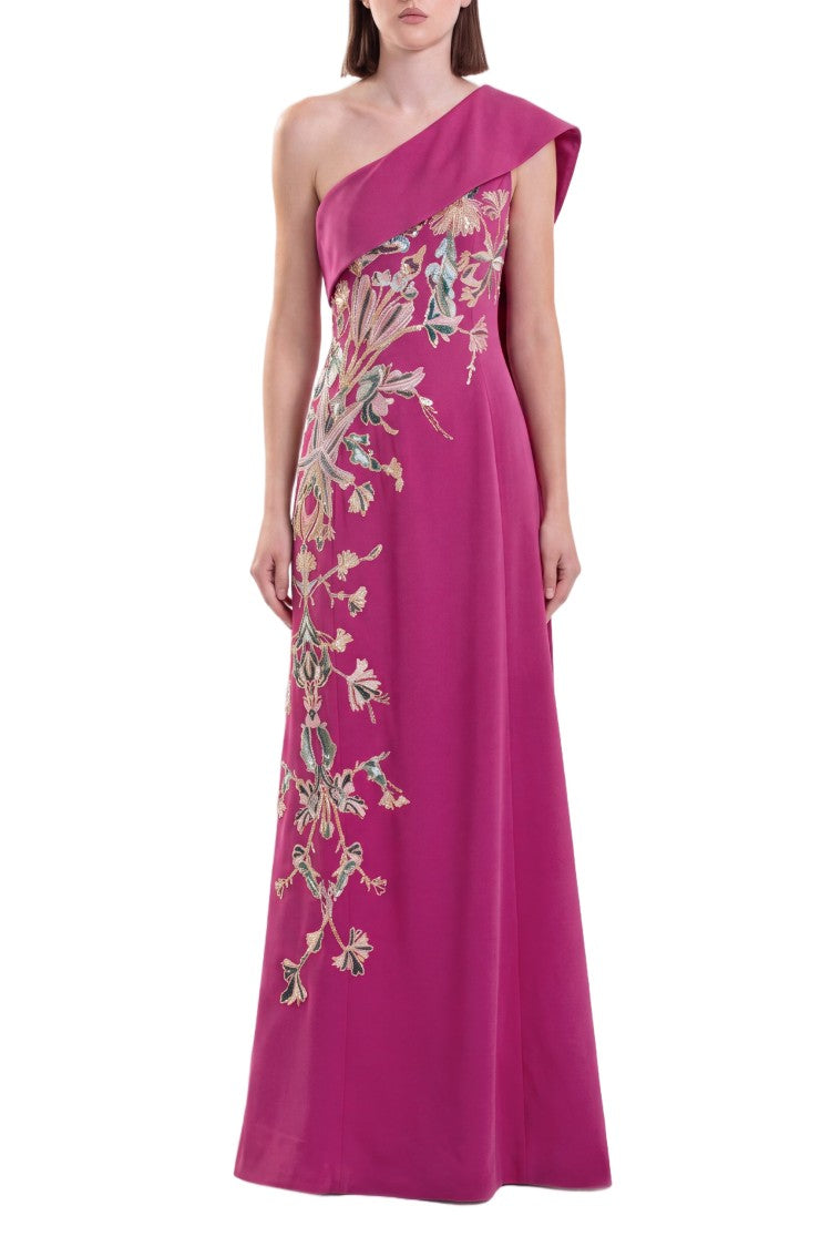 Saiid Kobeisy One Shoulder Embroidered Crepe Dress