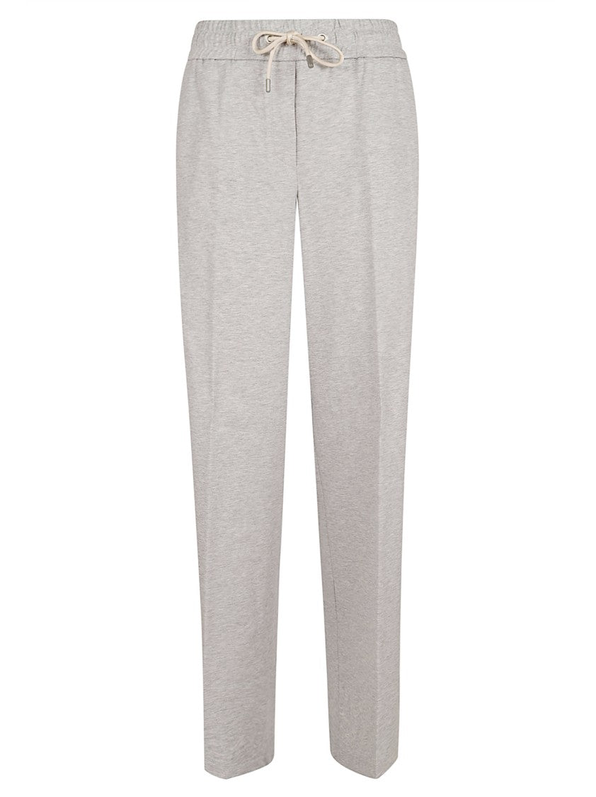 Peserico Melange Grey Cotton-Wool Blend Joggers With Center Pleat