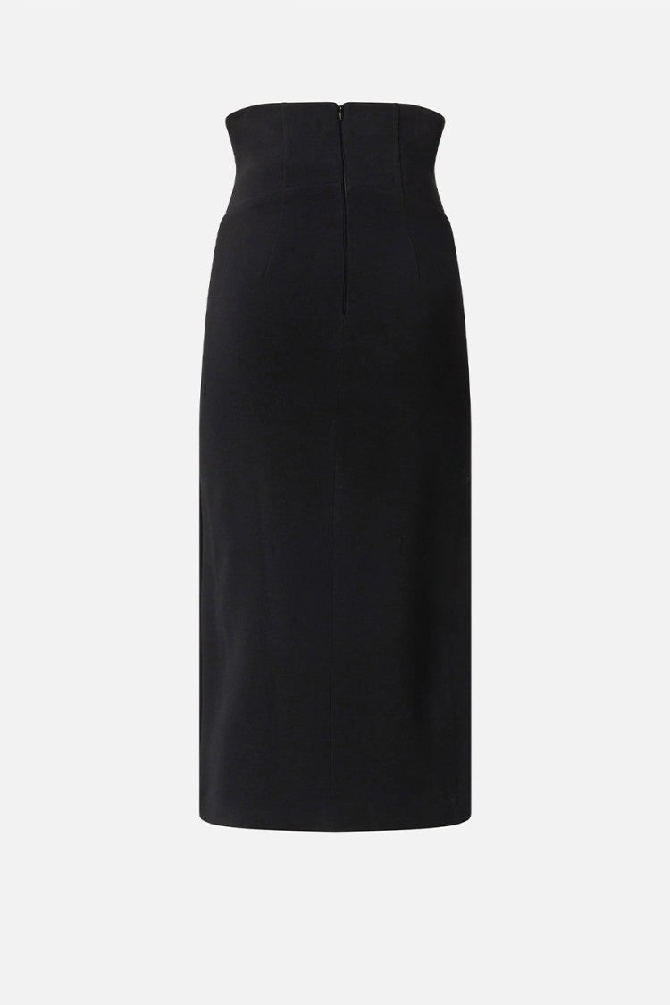 Pinko Black Pera High-Waisted Side Slits Viscose-Blend Pencil Skirt