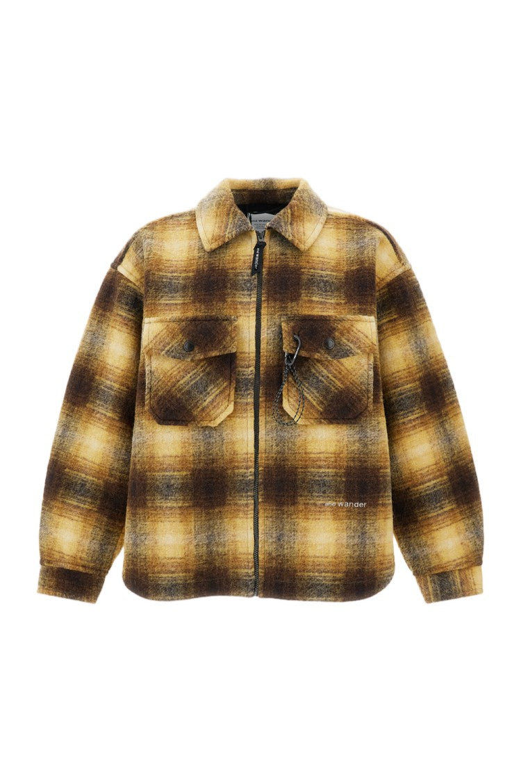 And Wander Beige Multicolor Plaid Wool-Blend Zip Jacket