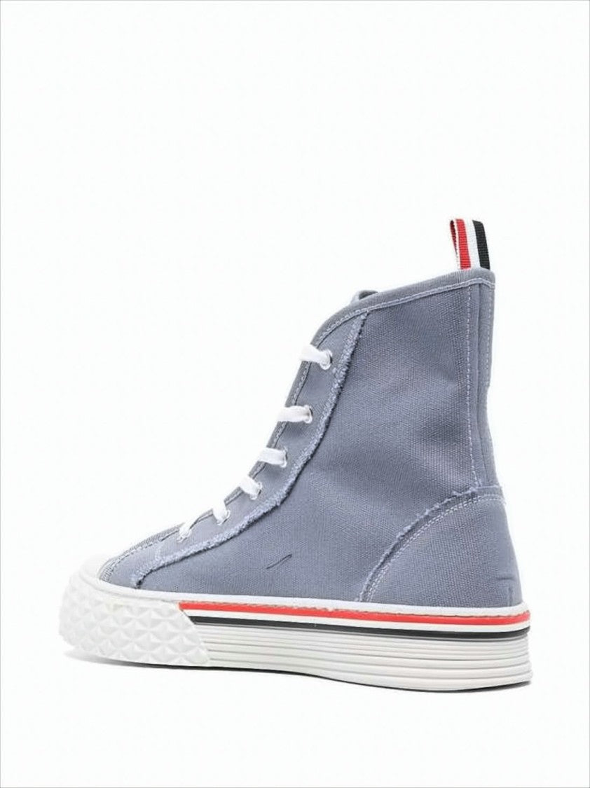 Thom Browne High-Top Sneakers With Textured Rubber Sole And Signature Stripes