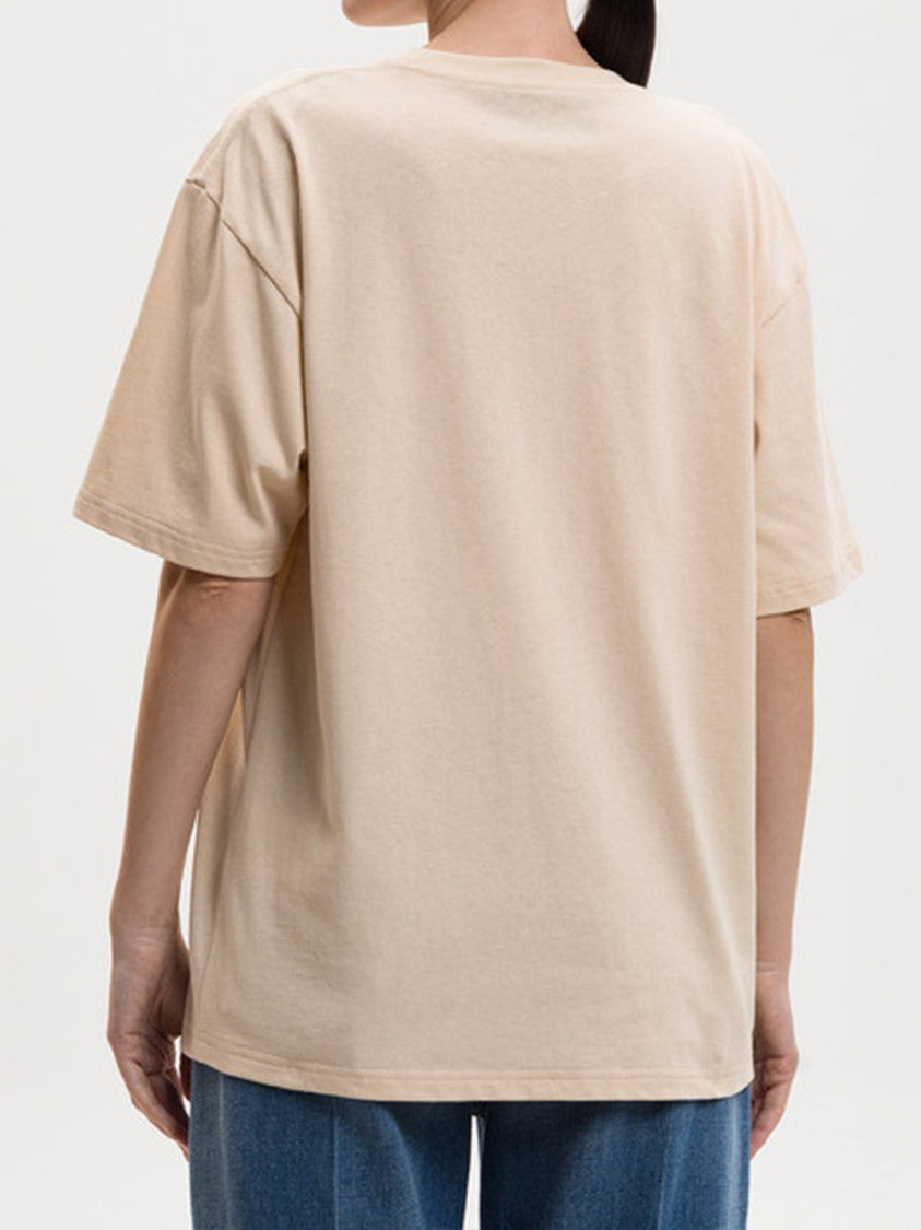 Valentino Neutral Relaxed-Fit Textured Lettering T-Shirt