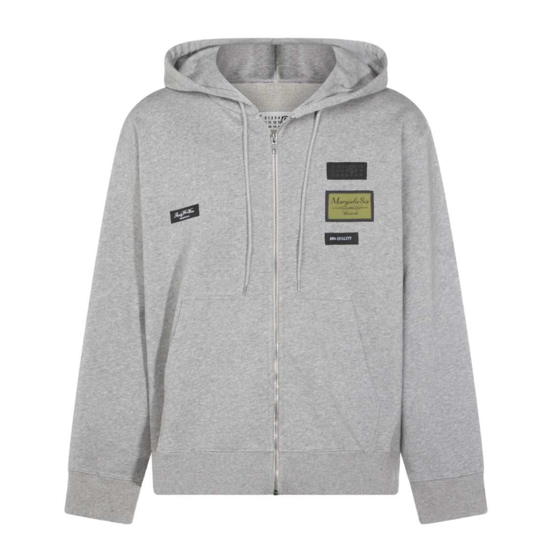 Mm6 By Maison Margiela Light Grey Zip-Up Hoodie With Decorative Patches
