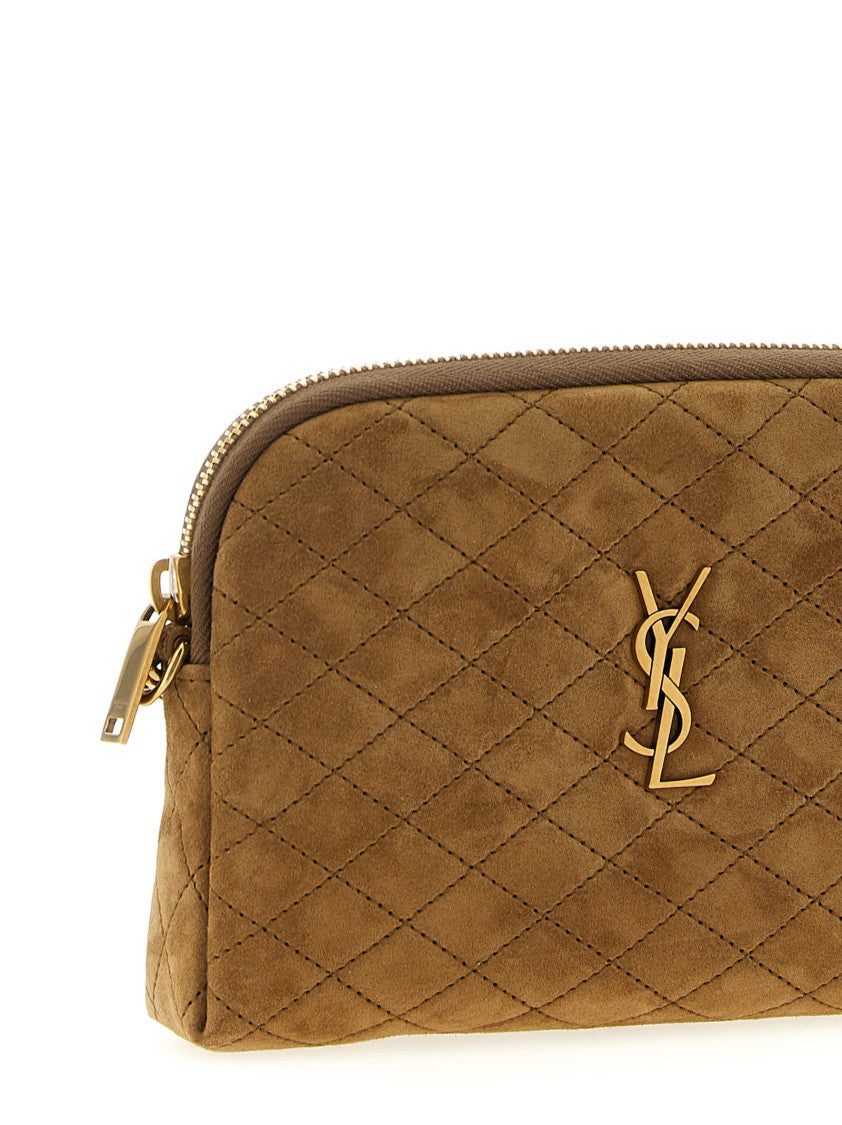 Saint Laurent Suede Crossbody Bag With Diamond-Quilted Detailing
