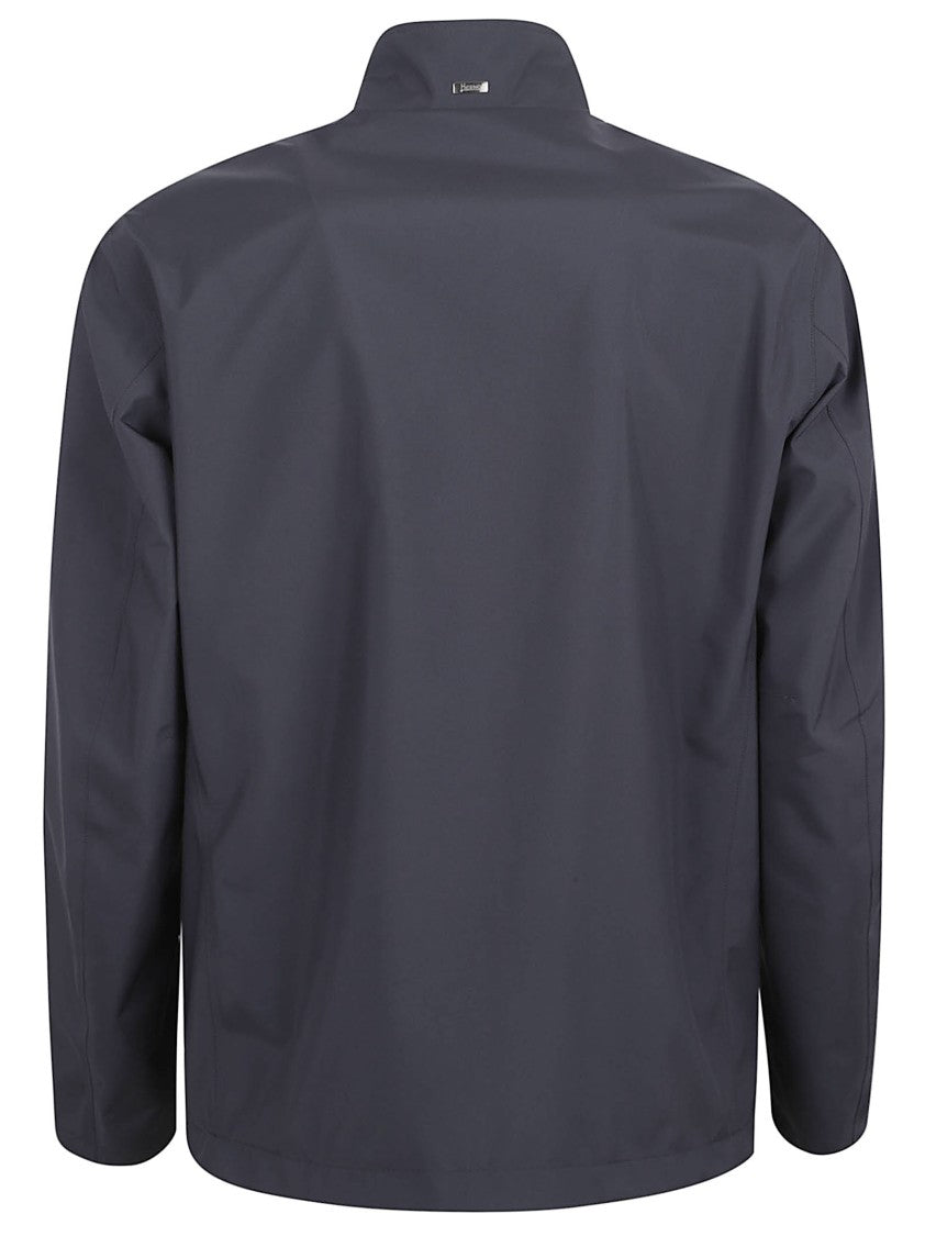 Herno Blue Jacket With High Collar And Concealed Closure
