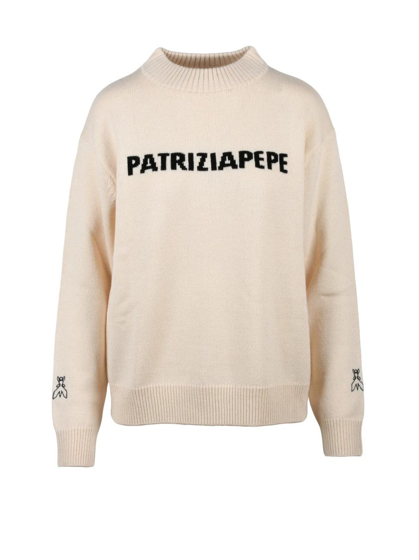 Patrizia Pepe Acrylic And Wool Blend Sweater With Bold Lettering