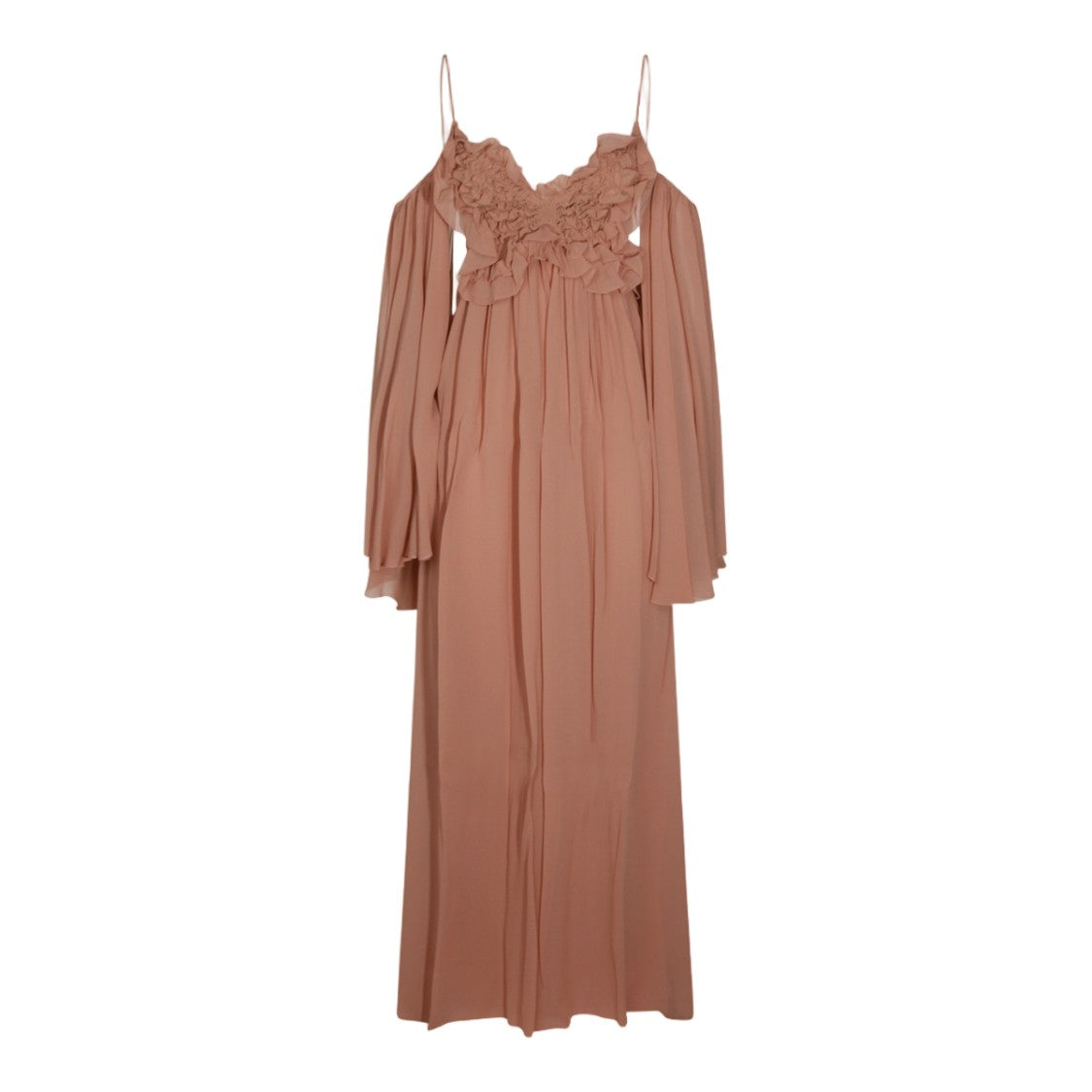Blumarine Floor-Length Blumarine Dress With Ruffled Bodice And Off-The-Shoulder Sleeves