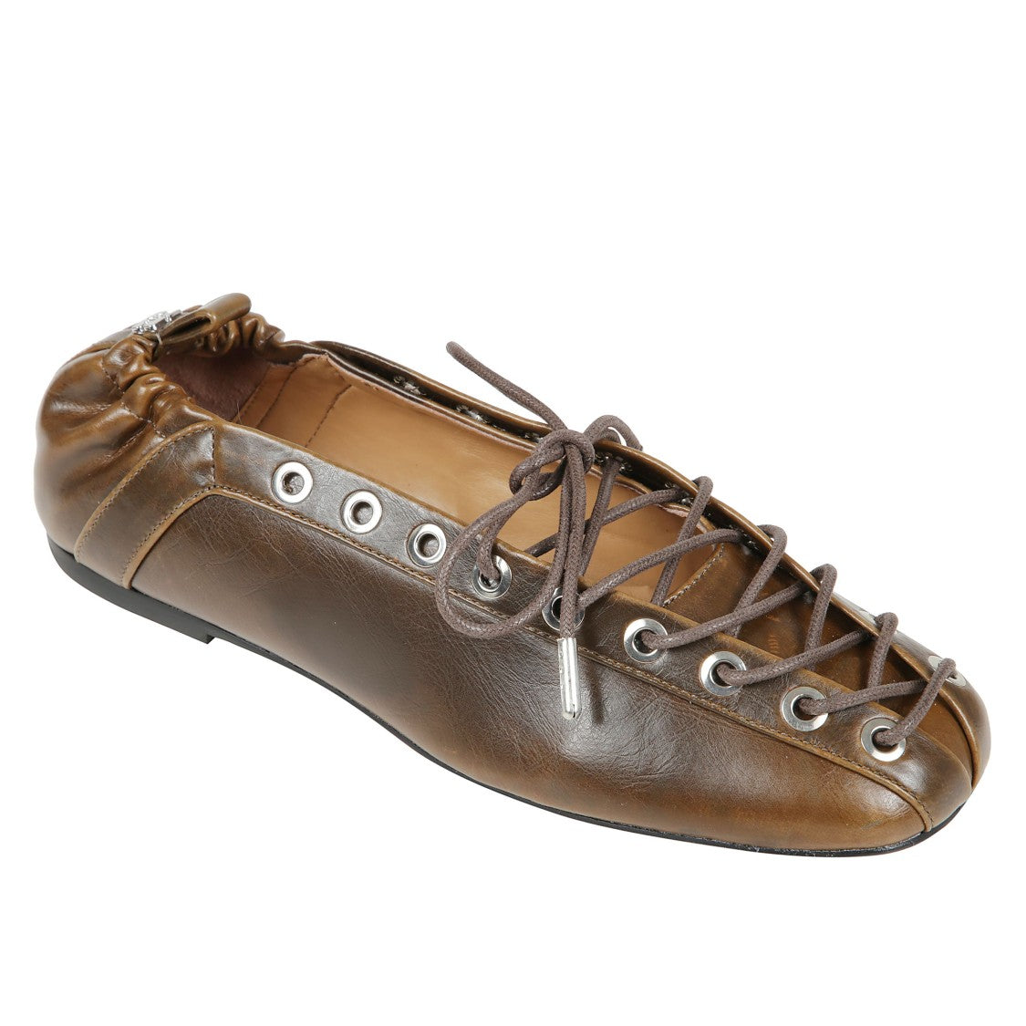 Ganni Ballerina Flats With Eyelet Lace-Up Detail