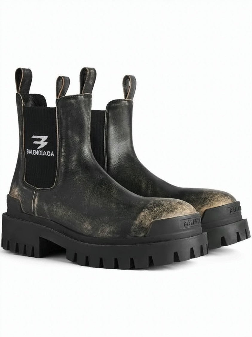 Balenciaga Distressed Leather Boots With Chunky Rubber Sole