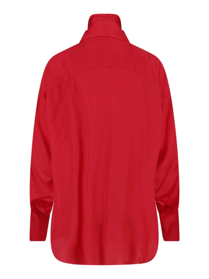 Sa Su Phi Red Voluminous Sleeve Scarf Detail Blouse