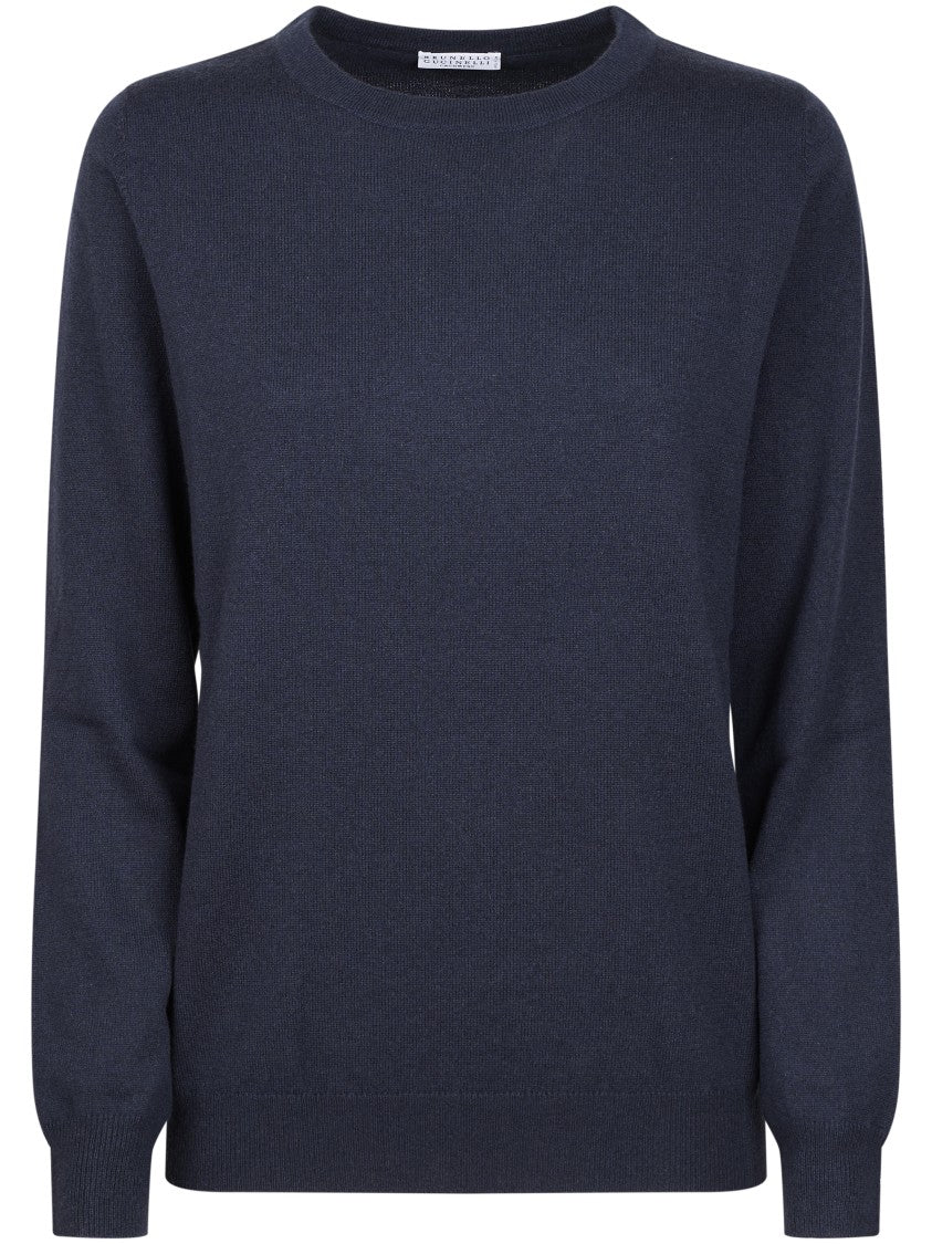Brunello Cucinelli Fine-Knit Cashmere Sweater With Classic Crew Neckline