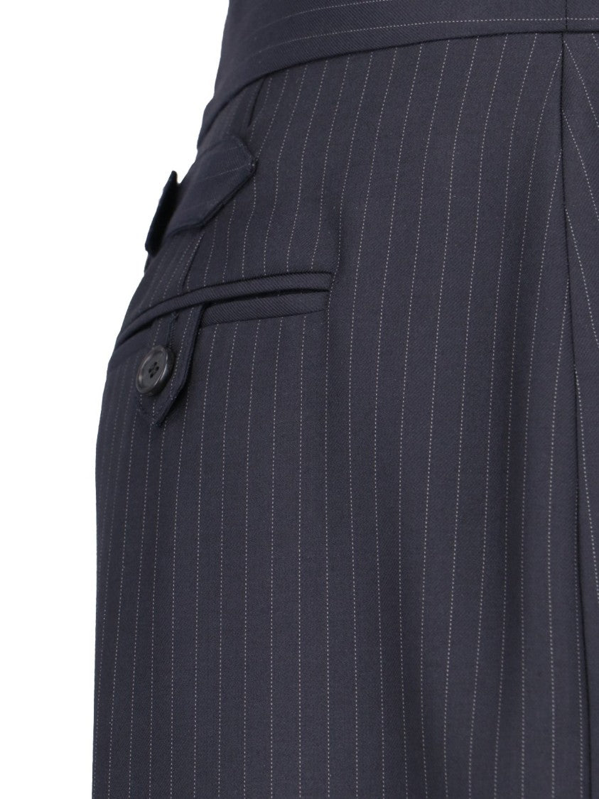 Alexander Mcqueen Tailored Blue Wool Trousers With Structured Waistband