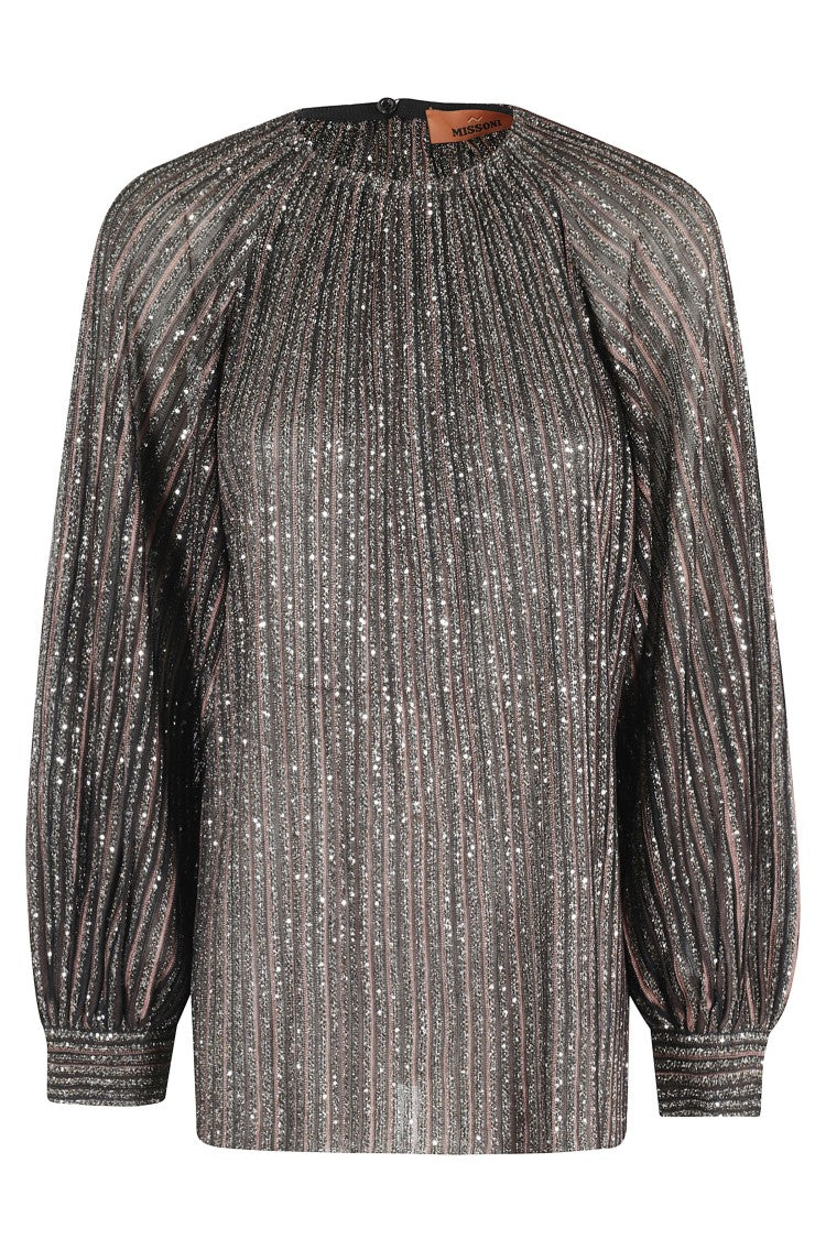 Missoni Sequined Brown Sweater With Voluminous Sleeves