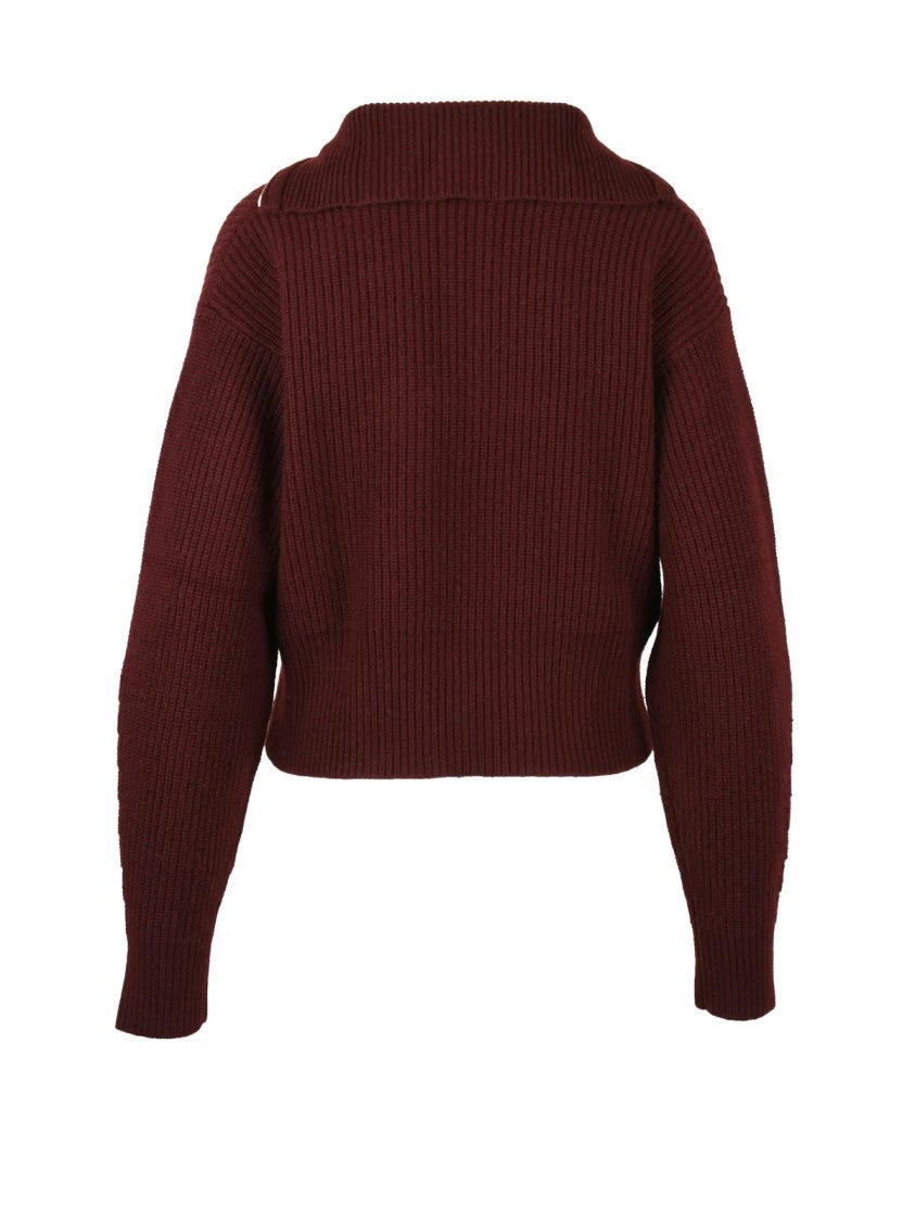 Max Mara Cropped Ribbed Knit Sweater With Half-Zip Neckline