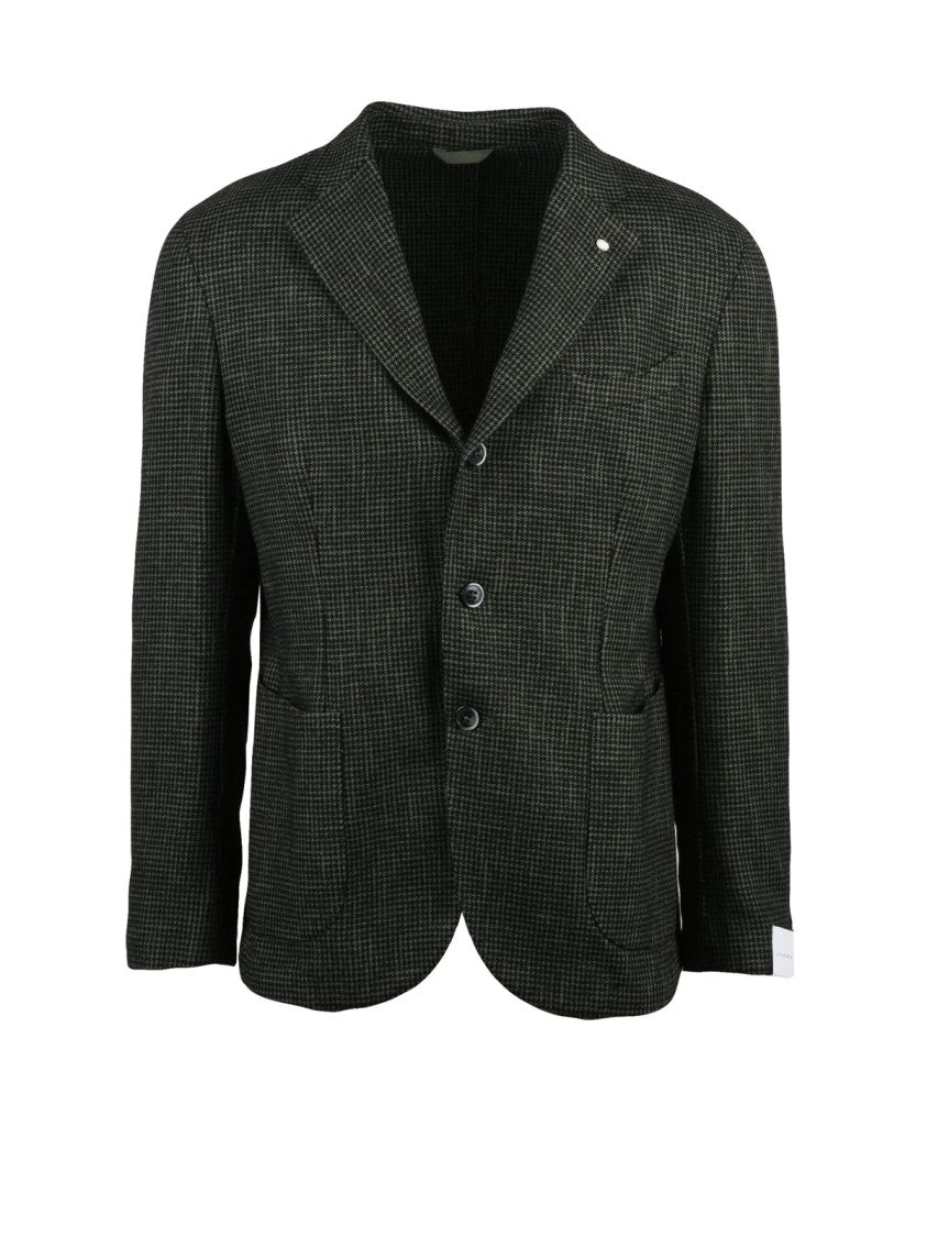 Luigi Bianchi Rounded Jacket With Suede Effect And Houndstooth Pattern