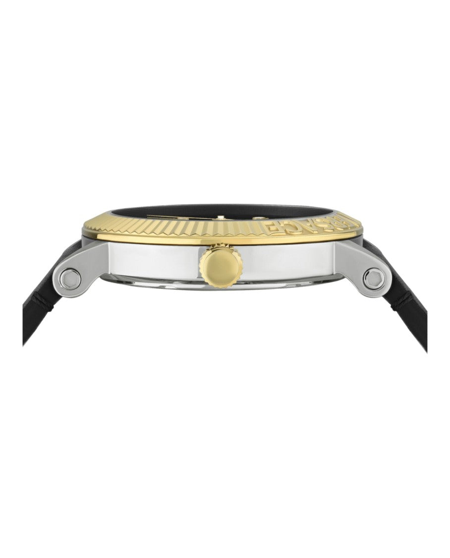 Versace Two-Tone Swiss Made Leather Watch With Guilloche Dial