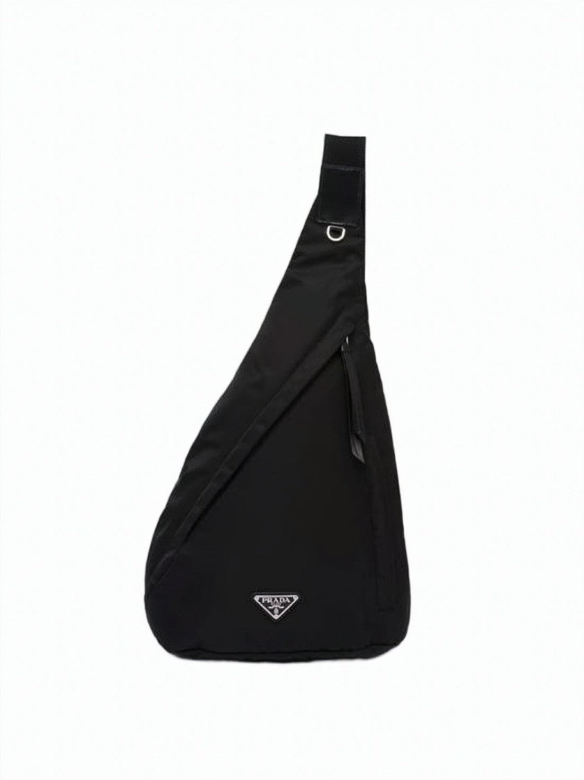 Prada Triangular-Shaped Black Backpack With Adjustable Strap