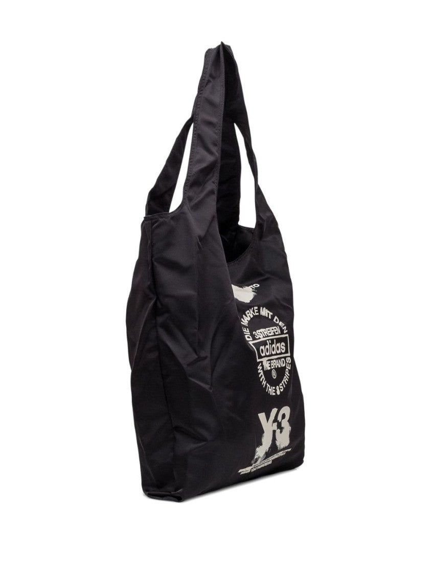 Y-3 Foldable Black Tote Bag With Logo Print