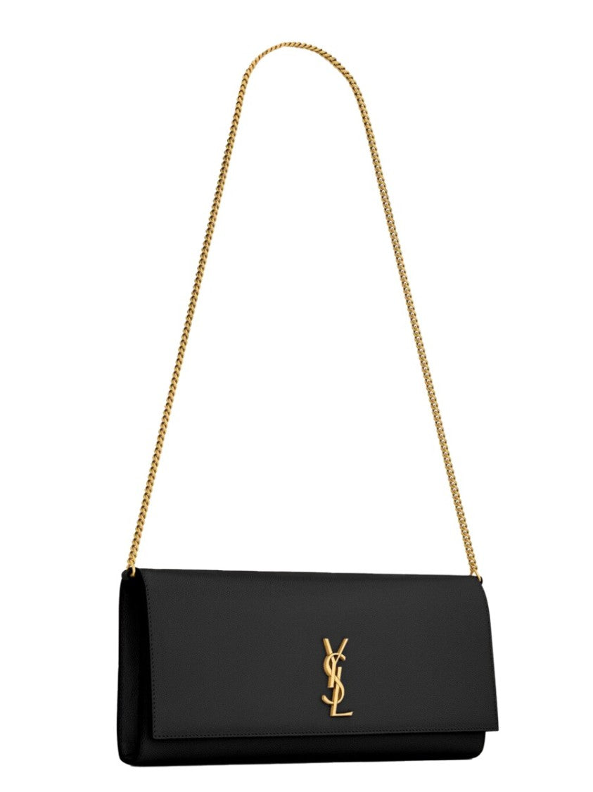 Saint Laurent Rectangular Black Leather Shoulder Bag With Chain Strap