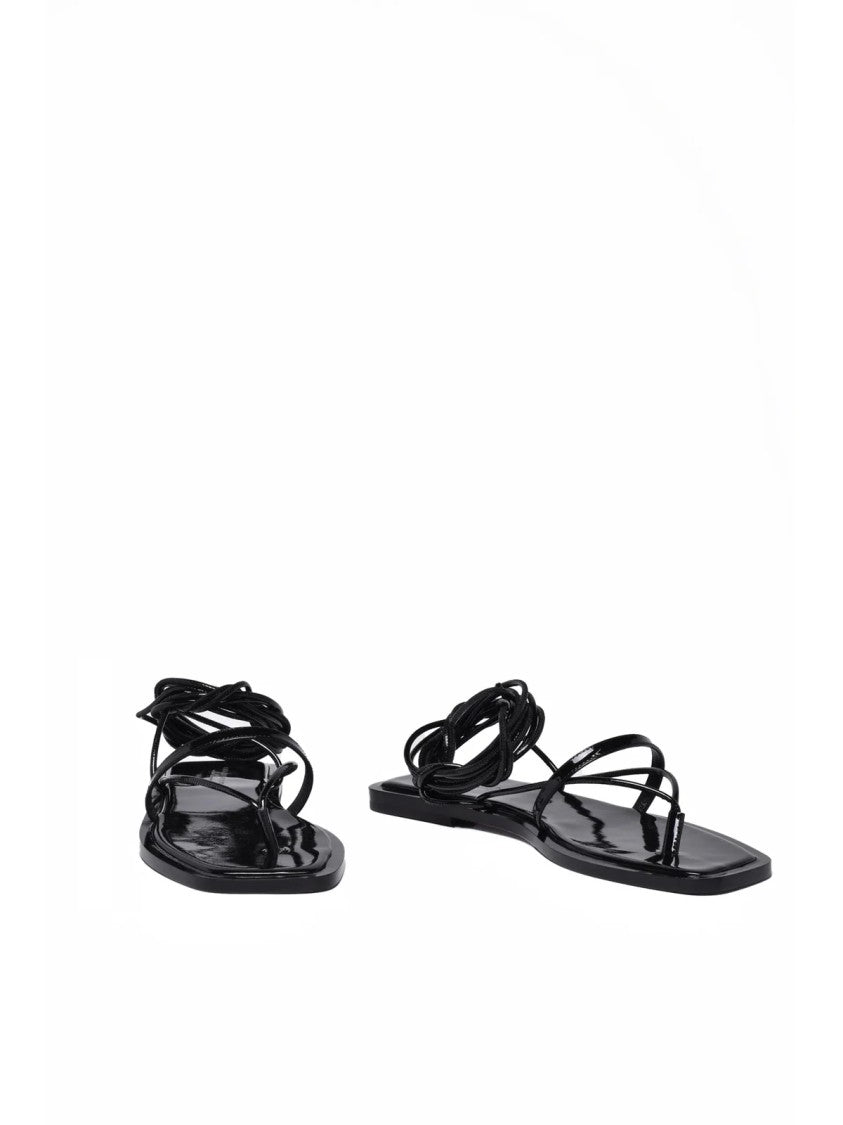 Philosophy Di Lorenzo Serafini Black Glossy Lace-Up Patent Leather Sandals