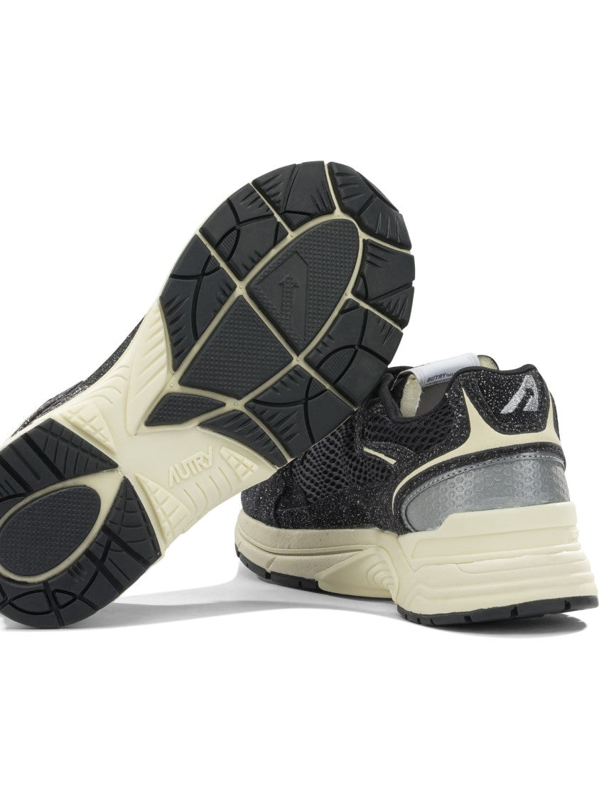 Autry Glitter-Finish Mesh And Leather Sneakers