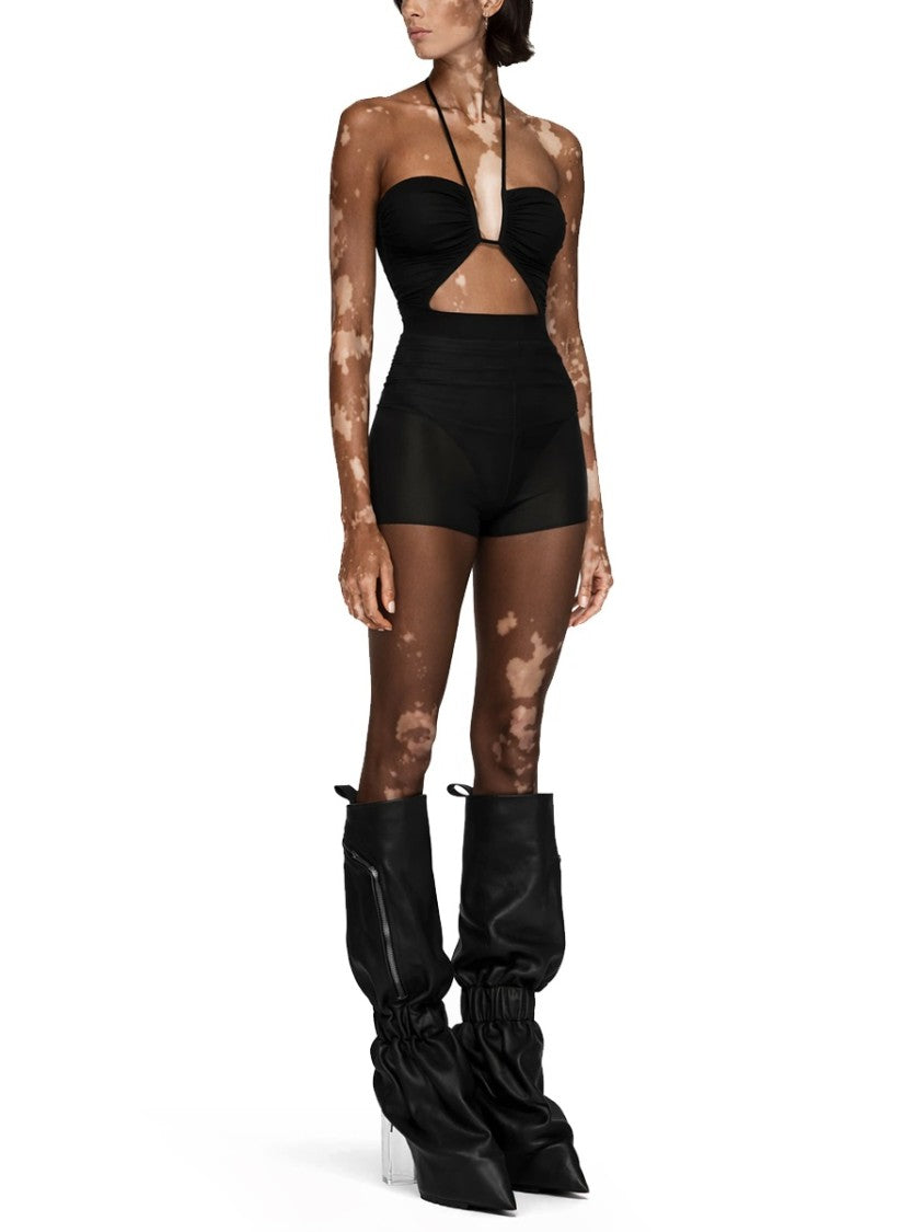 Rick Owens Mesh Fabric Ruched Waistband Shorts