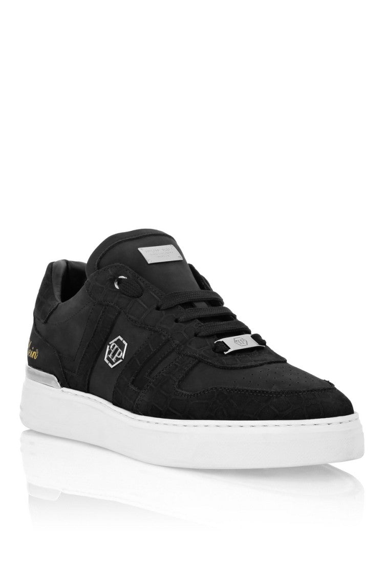 Philipp Plein Black Croc-Embossed Hexagon Patch Leather Sneakers