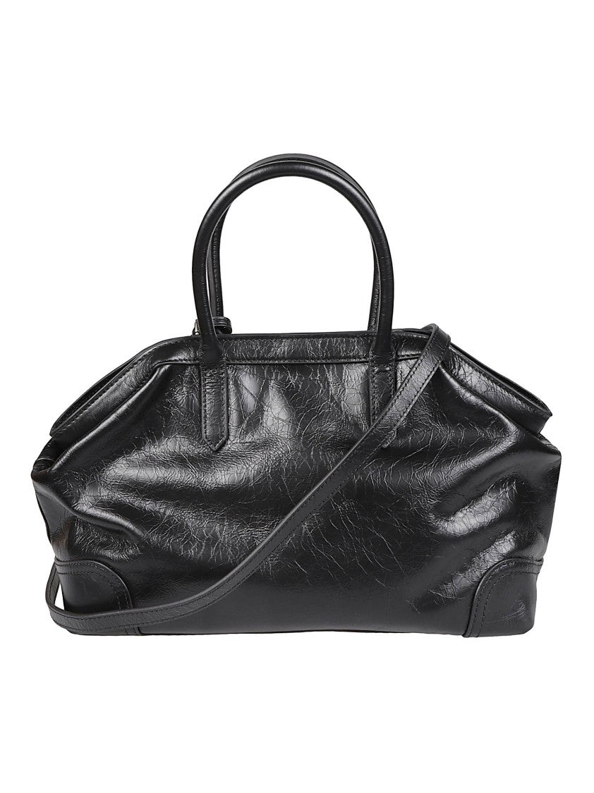 Ash Black Justine Structured Calf Leather Shoulder Bag