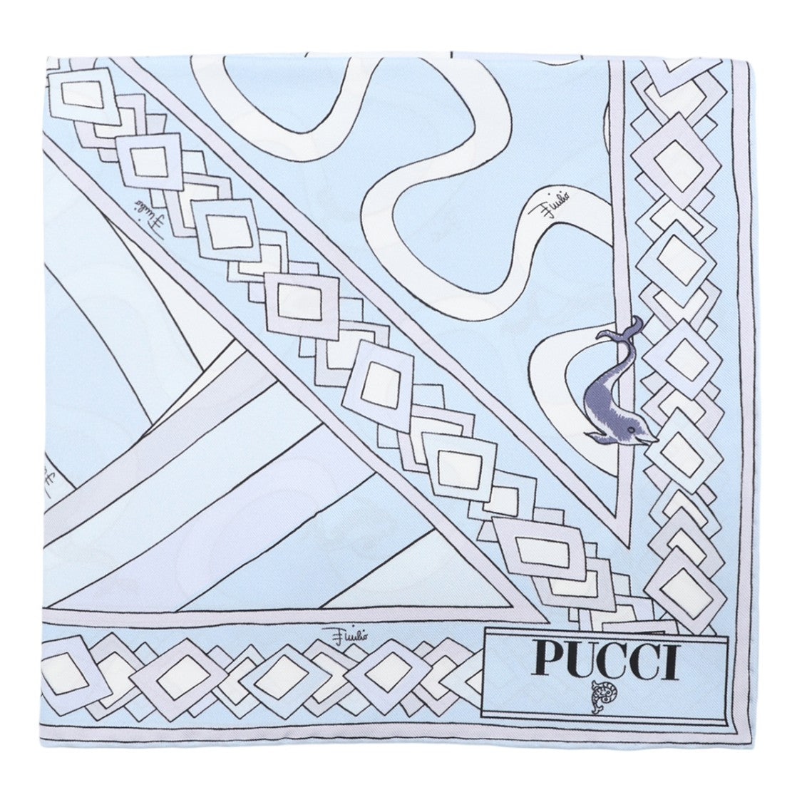 Emilio Pucci Light Blue Geometric Pattern Scarf