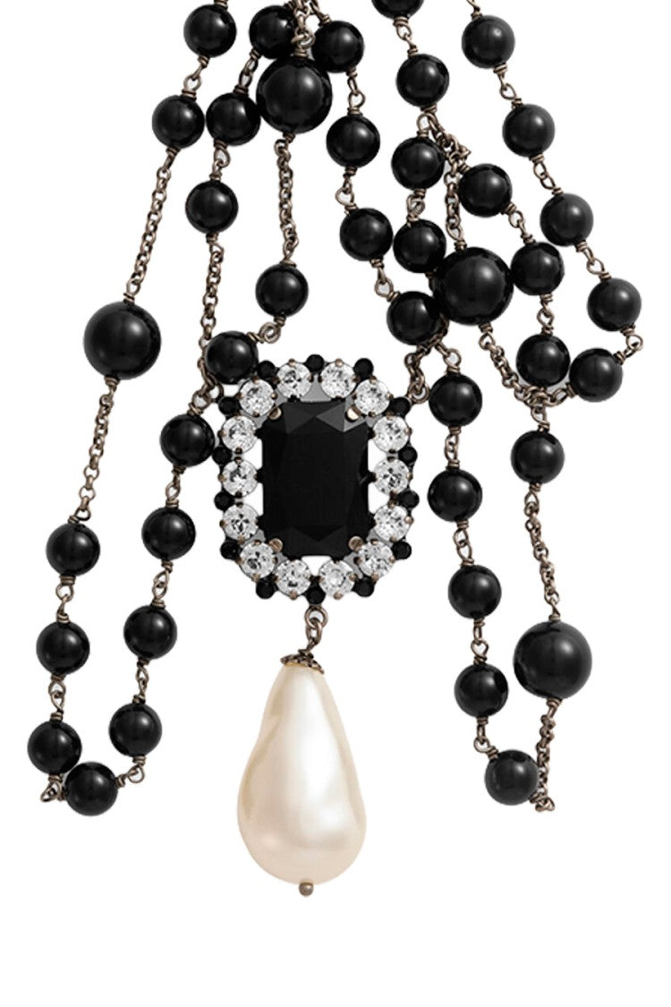 Dolce & Gabbana Black Brass-Crystal Beaded Keychain Charm