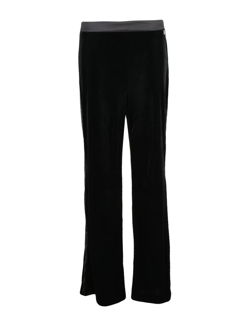 Liu Jo Black Satin Stripe Viscose-Blend Straight-Leg Pants