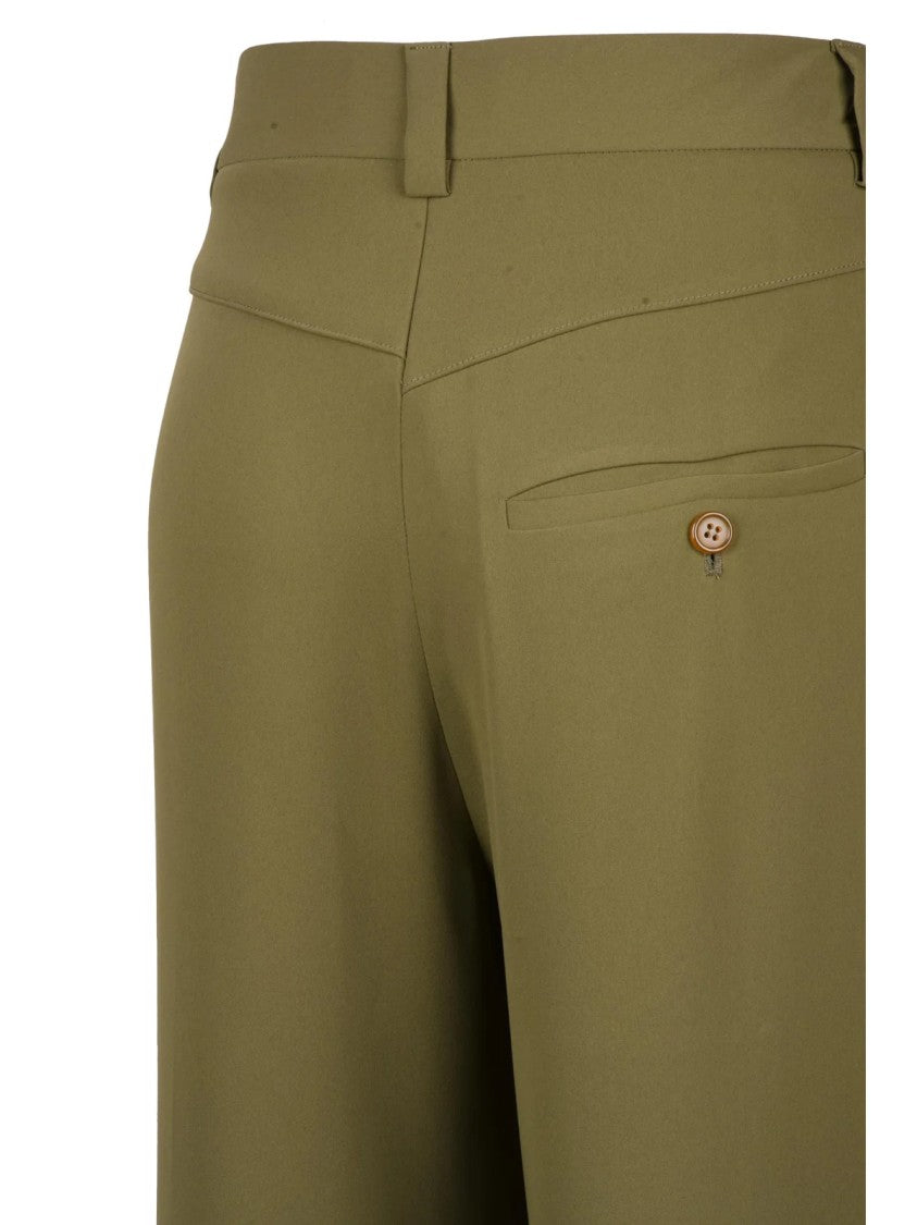 Vivienne Westwood Olive Green Wide-Leg Ray Trousers With High Waist And Zip Closure