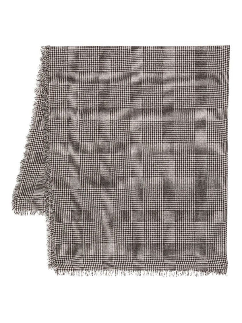 Faliero Sarti Checkered Rectangular Beige Scarf With Fringed Edges