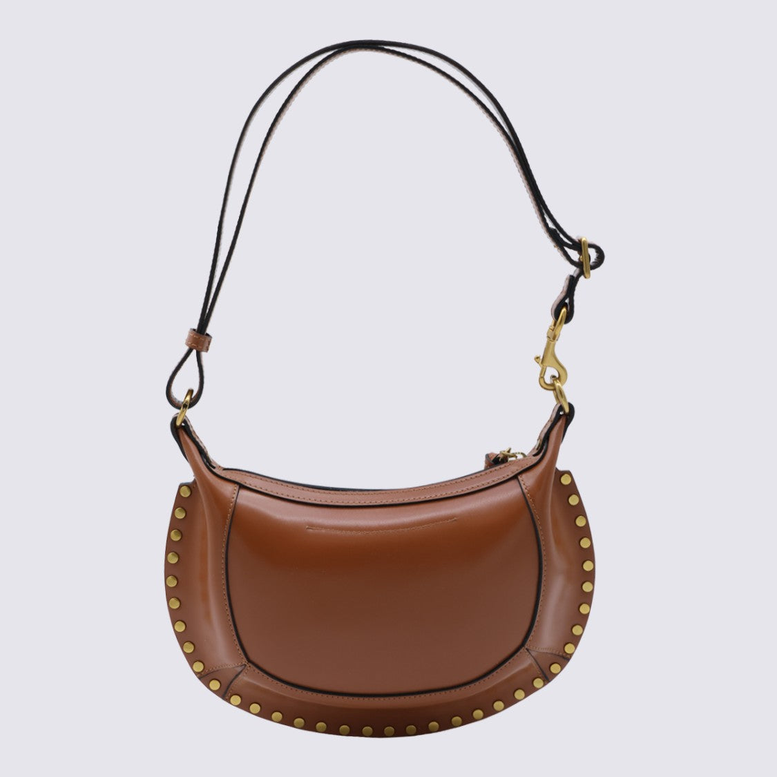 Isabel Marant Crescent-Shaped Handbag In Warm Brown Leather With Gold-Tone Studs
