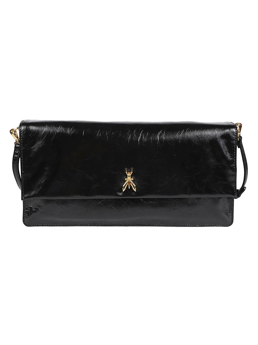 Patrizia Pepe Black Rectangular Calf Leather Bee Crossbody Bag