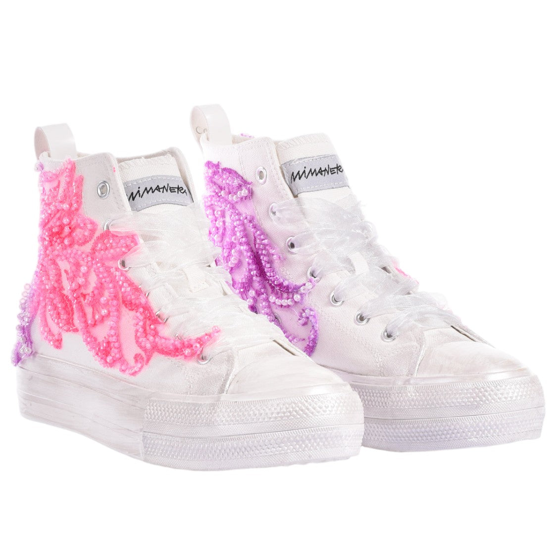 Mimanera Pink Princess Handcrafted Lace Platform Sneakers